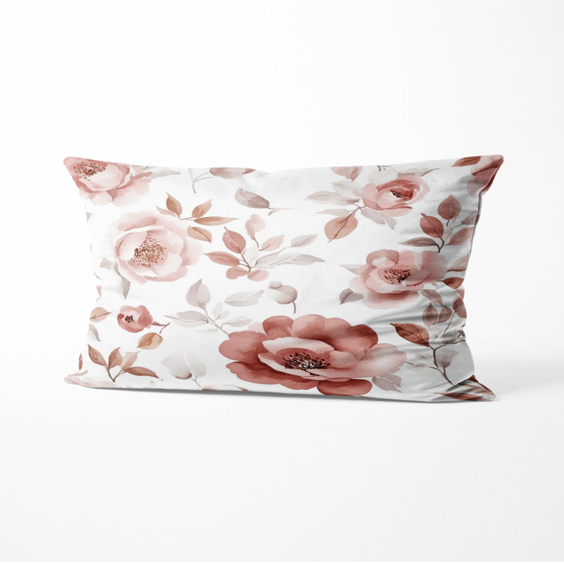 Coussin décoratif à motif floral - Coussin à imprimé fleuri rose et gris campagne française, H 12 po x l 20 po
