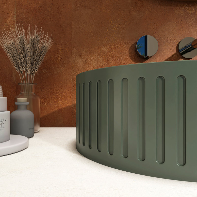 Lavabo de salle de bain ovale moderne en béton vert foncé 23,6 po
