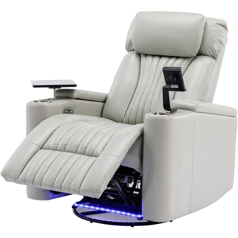 270° Power Swivel Recliner With LED Light Strip, Hidden Storage, And 360° Swivel Tray, Gray