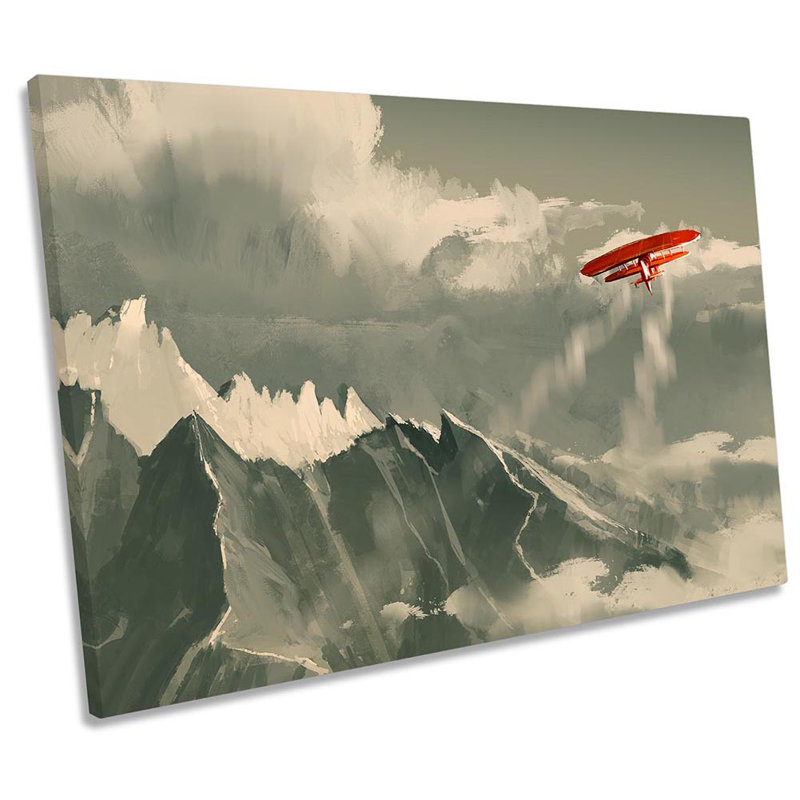 Red Plane Mountain Landscape Framed - Wrapped Canvas Print, 30.5cm H x 45.7cm W x 2cm D