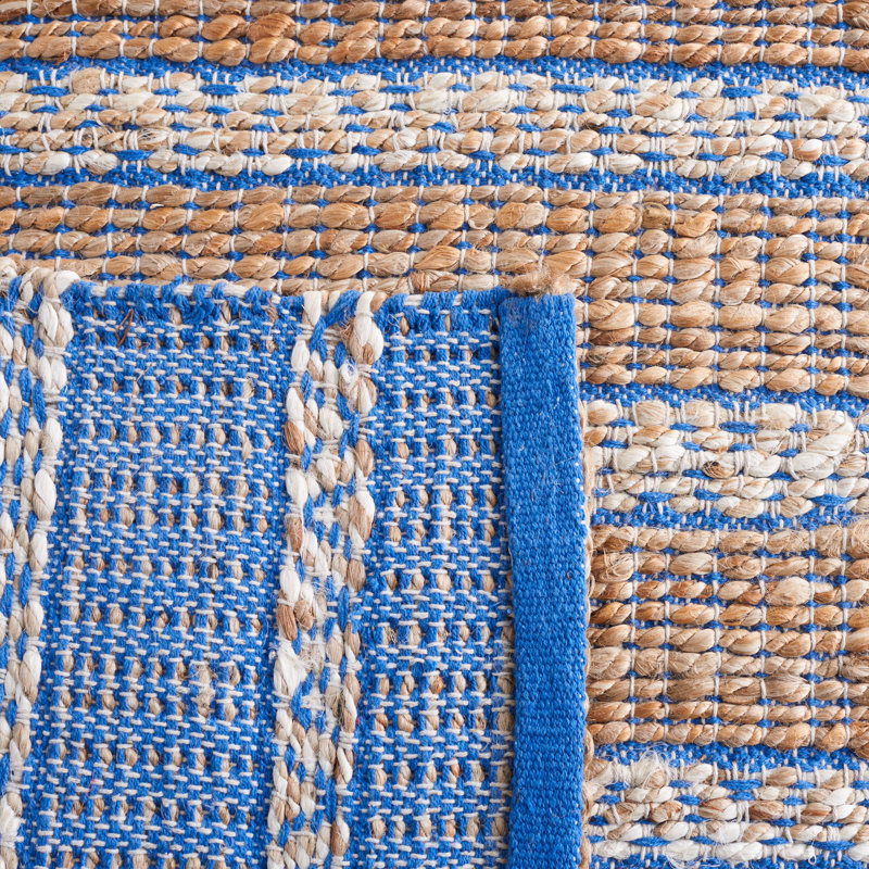 Roanne Natural Fiber Flat Weave Jute/Cotton Geometric Rug in Blue/Natural, Rectangle 4' x 6'