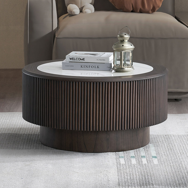 Table basse avec autocollants en faux marbre, H 15,94 po x l 31,5 po x P 31,5 po
