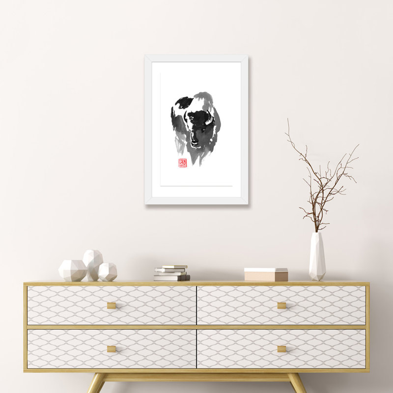 Buffle par Péchane - impression d'art graphique, Papier encadré blanc, H 24 po x l 16 po x P 1 po, Blanc
