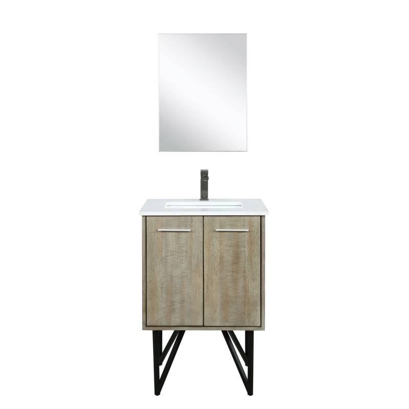 Lancy 24 in W x 20 in D Single Bath Vanity Mirror and Gun Metal Faucet Set, White Cultured Marble