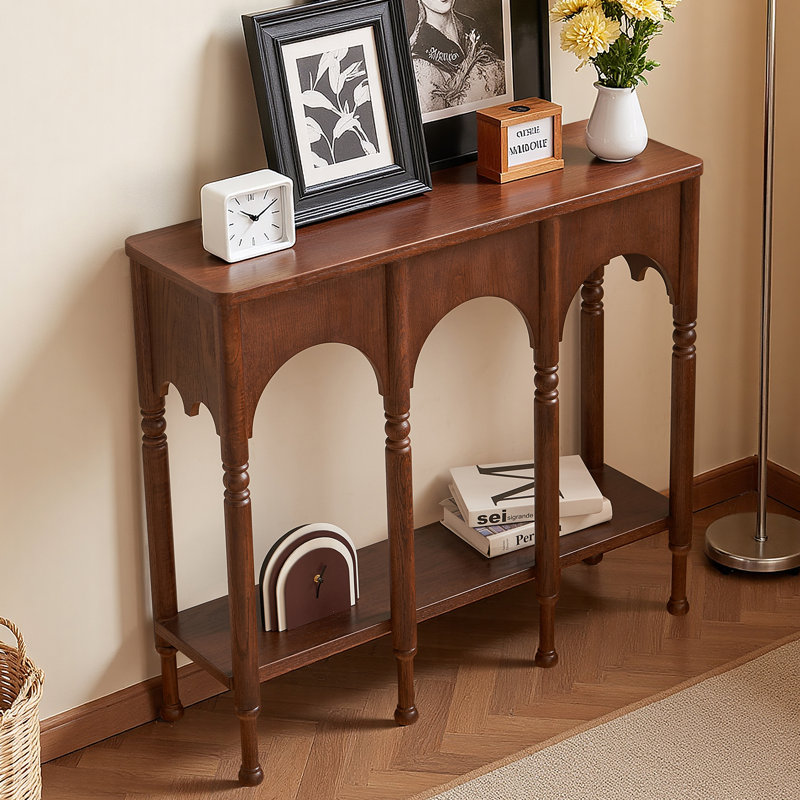 39" Solid Wood Console Table With Arch Design, Brown