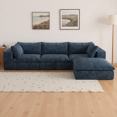 118" L-Shape Modular Cloud Sectional Sofa Corduroy Fabric with Deep Seating & Removable Cushions, No Assembly Required, DIY Configurations for Living by Latitude Run