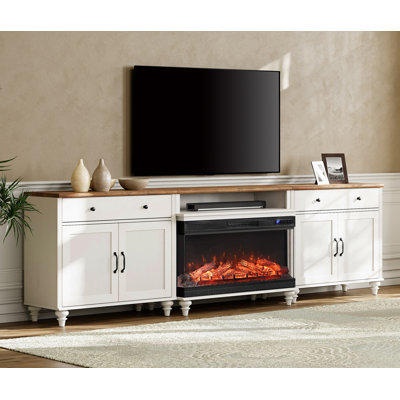 Farmhouse TV Stand With 36"" Electric Fireplace For Tvs Up To 100'', Home Entertainment Center With 8 Storages For 75/80/85/90 Inch TV -  Canora Grey, CE402BD8FB084C6C8268709D1889F957