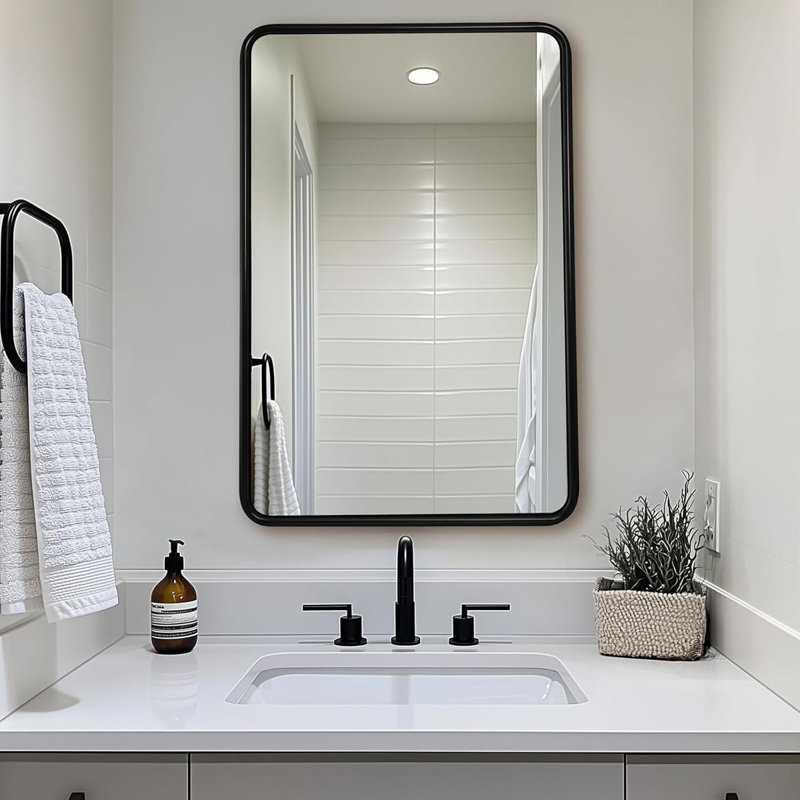 Contemporary Rectangle Bathroom Vanity Mirror | Stainless Steel O-Tube Frame Design, Matte Black, 36" x 24"