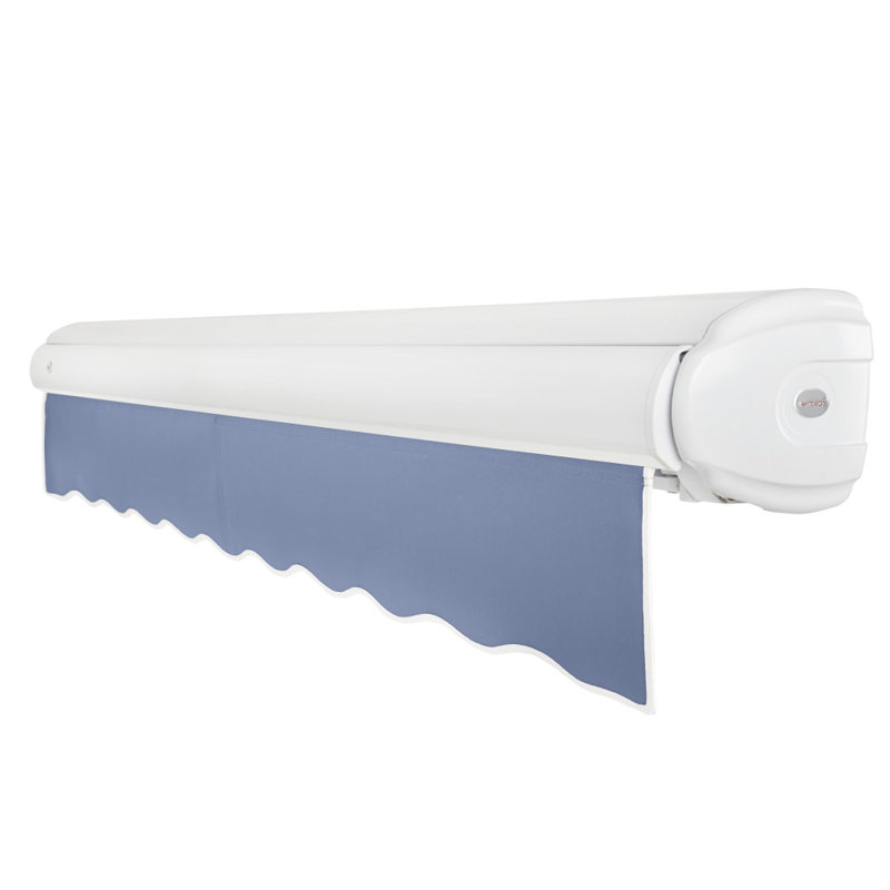 Awntech Key West Patio Retractable Awning with Cassette, Dusty Blue, Left Side, 8' W × 6' 6" D
