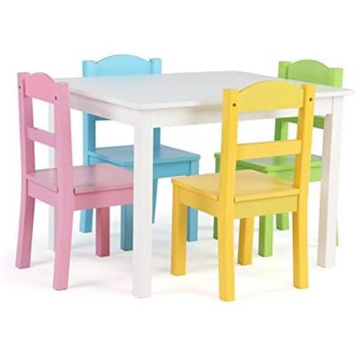 Ensemble de table et 4 chaises en bois pour enfants, blanc / pastel - Ensemble de table et de chaises pour tout-petits et enfants pour les arts, l'artisanat et l'heure du goûter - Table d'activité robuste et durable pour tout-petits
