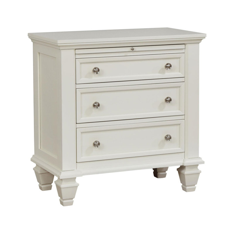 3-Drawer Nightstand With Pull Out Tray, Cream White