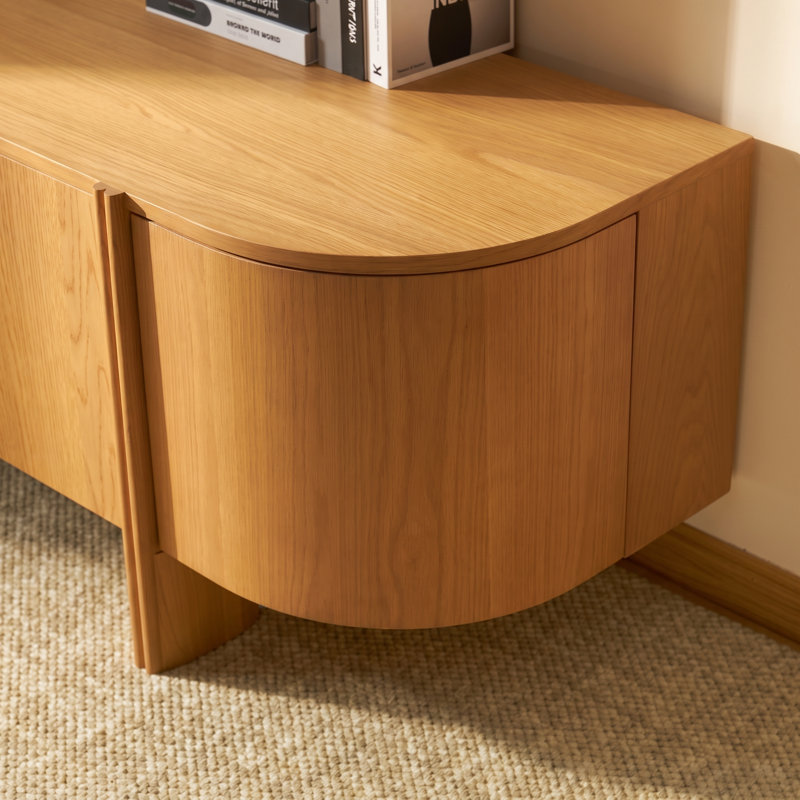 Meuble télé Moro 87 po en chêne massif, console multimédia moderne et discrète avec rangement - Naturel, Naturel