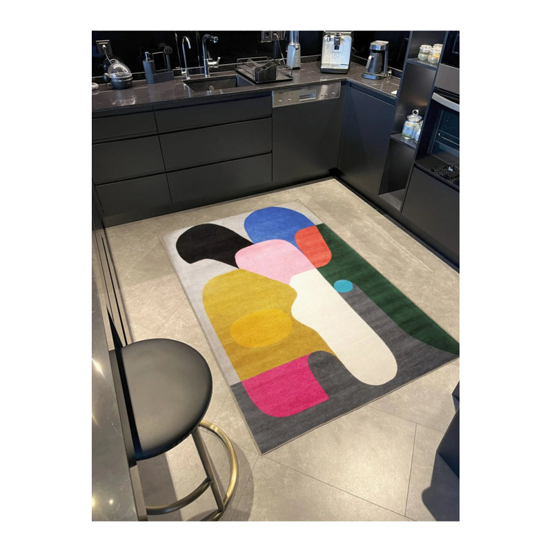 Creative Modern Decorative Carpet With Multicolored Abstract Shape Pattern, Runner 3'4" x 9'11"
