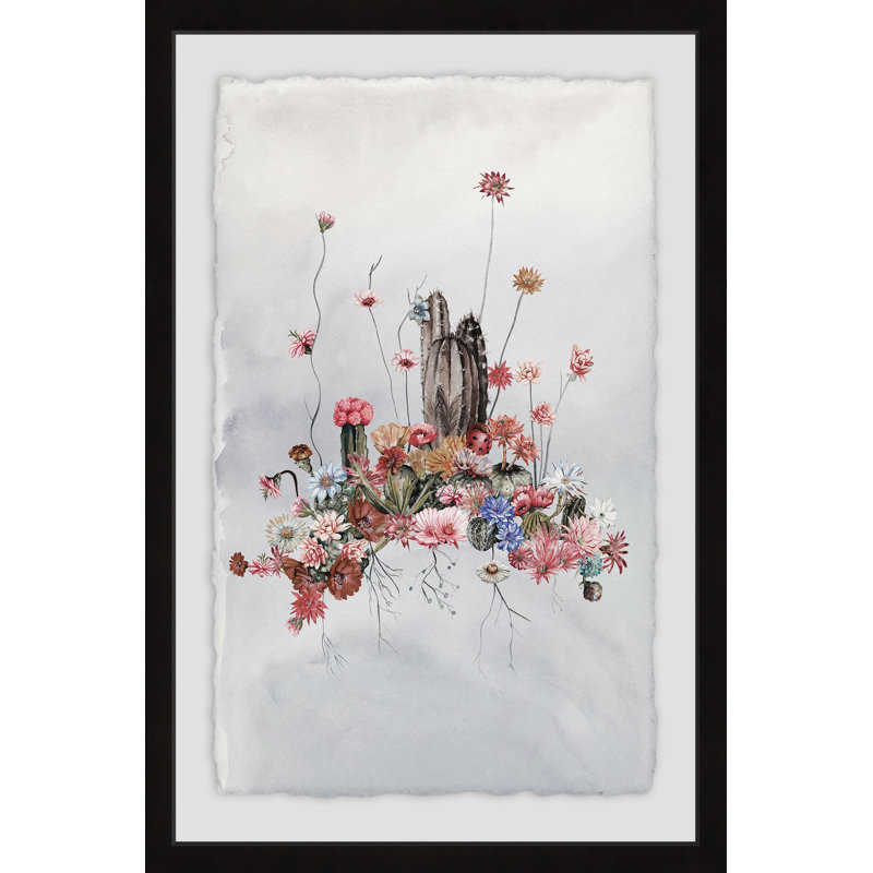 « rosé cactus floral », reproduction encadrée, H 36 po x l 24 po x P 1,5 po