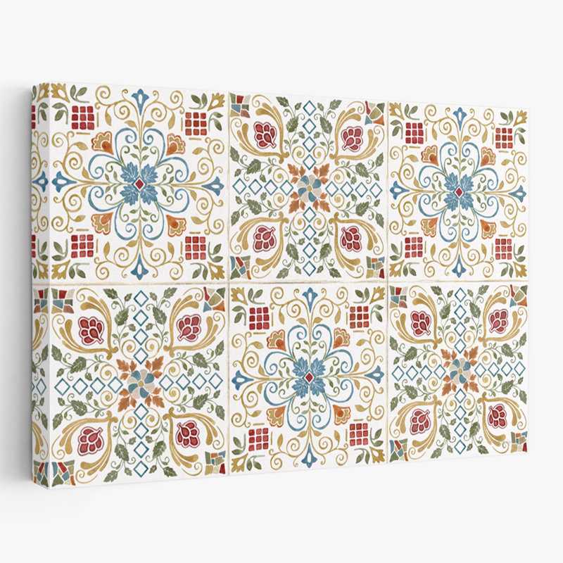 Motif méditerranéen I - art bleu-brun à losanges bourgogne, H 16 po x l 24 po