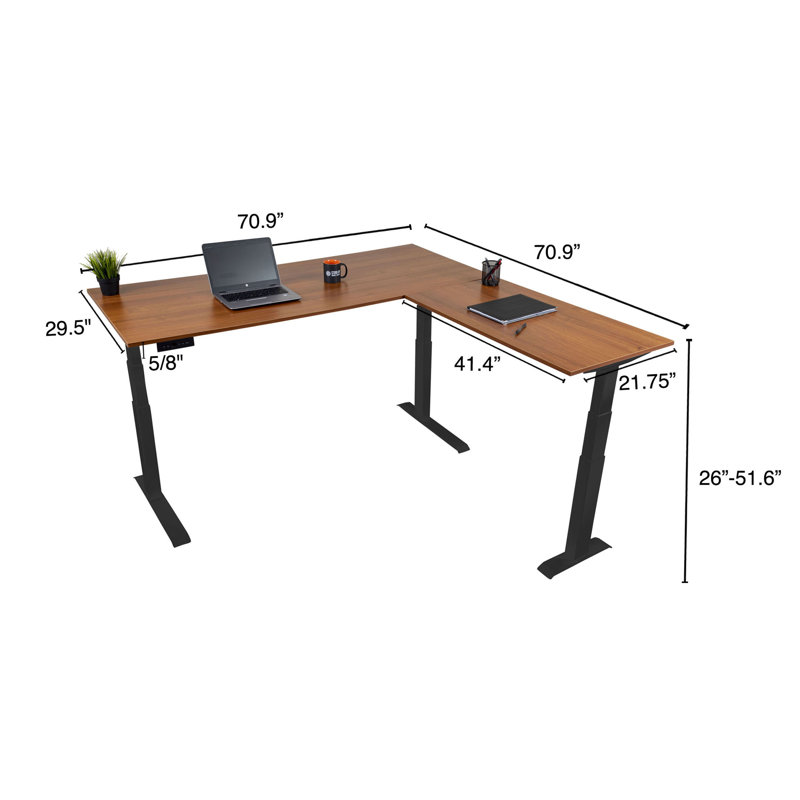 Bureau debout à hauteur réglable en L Roshina, Teck / Noir
