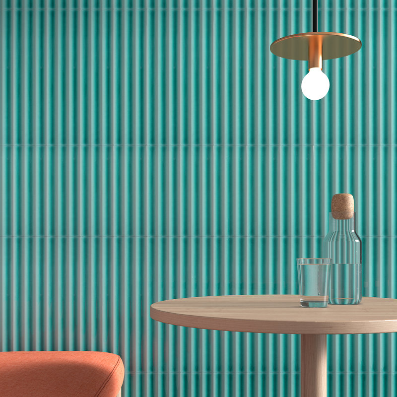 Radiant Fluted 4.43'' W x 17.62'' L Crackled Ceramic Subway Wall Tile (9.26 Sq. Ft. / Case), Teal Green