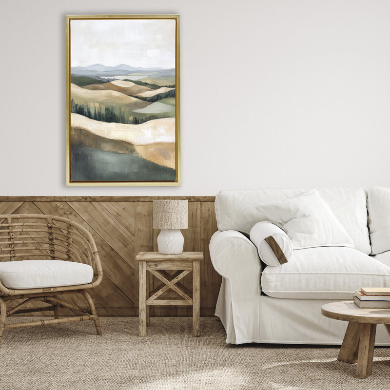 Cadre flottant Tranquil Rolling Hills & Fields, design par Petal Prints Design, 31 x 21, Metallic Gold Floater Framed