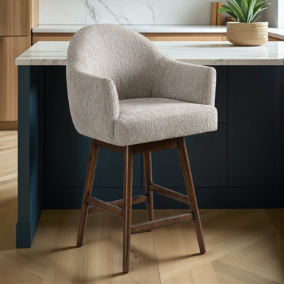 Wasserman Solid Wood Upholstered Swivel Barstool With Fabric Seat