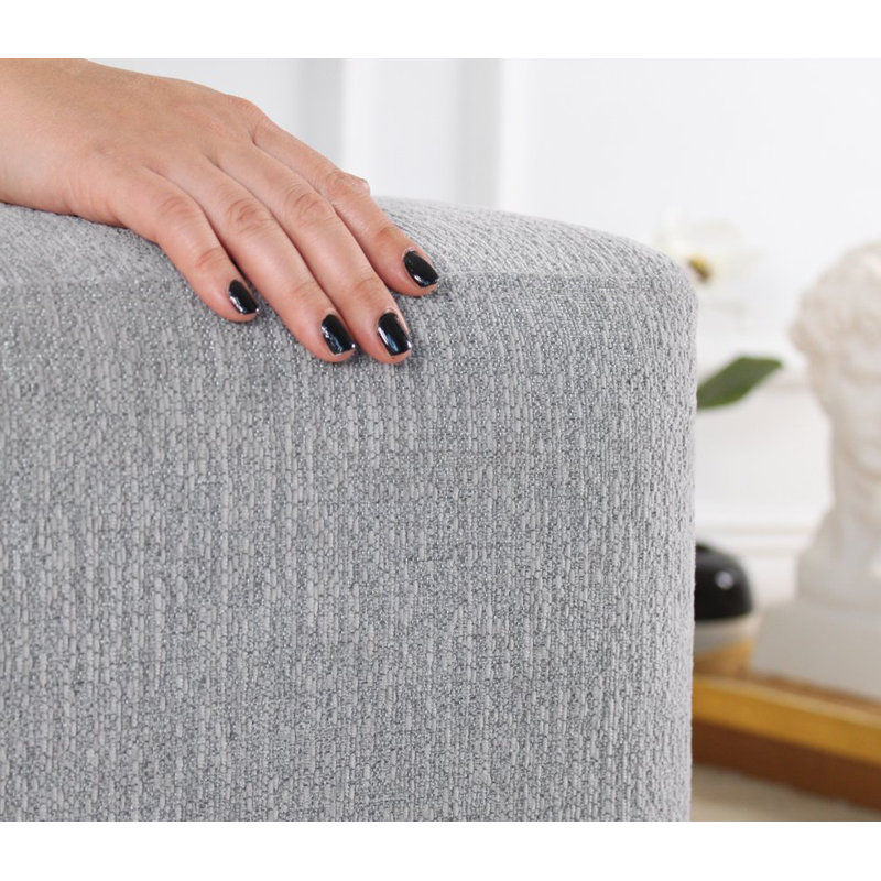 Elegant Grey Pouffe with Wooden Legs, 17.7 x 17.7 x 17.7 Inches | 50% Cotton / 50% Linen, 35 DNS Orthopedic Sponge with 2.4 Inch Thickness | Stylish and Comfortable Accent for Living Room or Bedroom