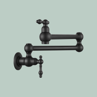 Single Hole Wall Mounted Swing Arm Folding Pot Filler Kitchen Faucet With Double Handles