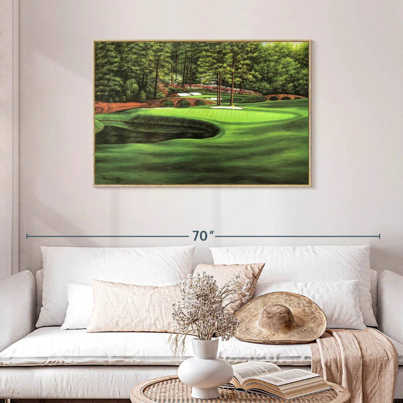 Augusta National 11th Hole I, 43 po x 29 po, Cadre flottant en bois naturel
