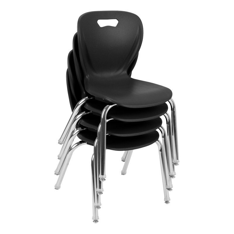 Chaises de classe empilables en plastique avec sièges profilés Shapes Series (ensemble de 4), Noir, 18 po