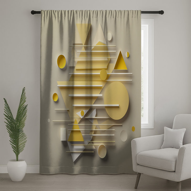 Rideaux à motifs géométriques jaunes, voilages et voilages à motif géométrique - 1 panneau, 50 po x 80 po - 1 panneau