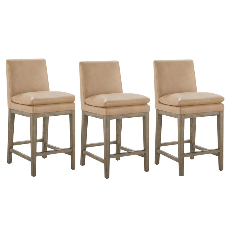 Tabouret de comptoir rembourré en cuir Bethea, 3, Brun clair Copley
