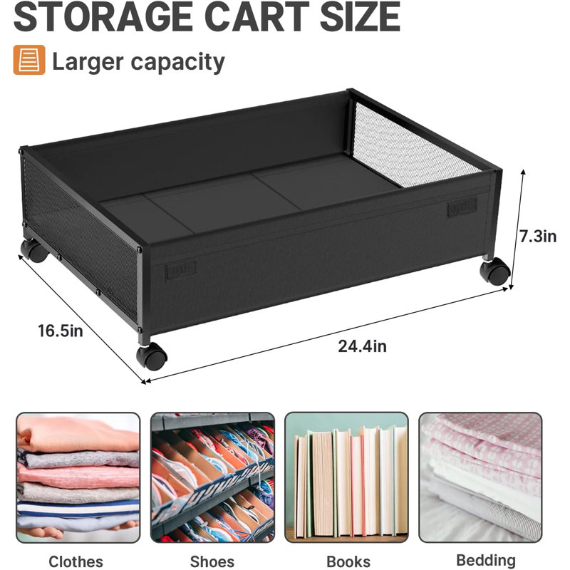 Ensemble de 4 tablettes de rangement sous le lit avec roulettes et couvercles