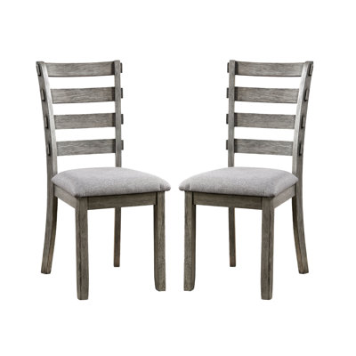 Chaises de salle à manger grises à dossier 2 pièces, siège rembourré en tissu, chaises au fini brossé gris, pièce
