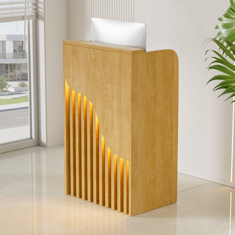 Bureau de réception moderne et compact avec éclairage DEL, Naturel, 37.8" H x 23.6" W x 15.7" D