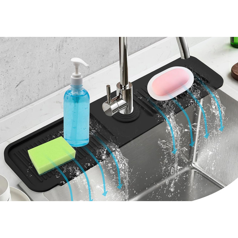 24 Inch Silicone kitchen sink faucet splash guard mat,Faucet Handle Drip Catcher Tray Drying Mat