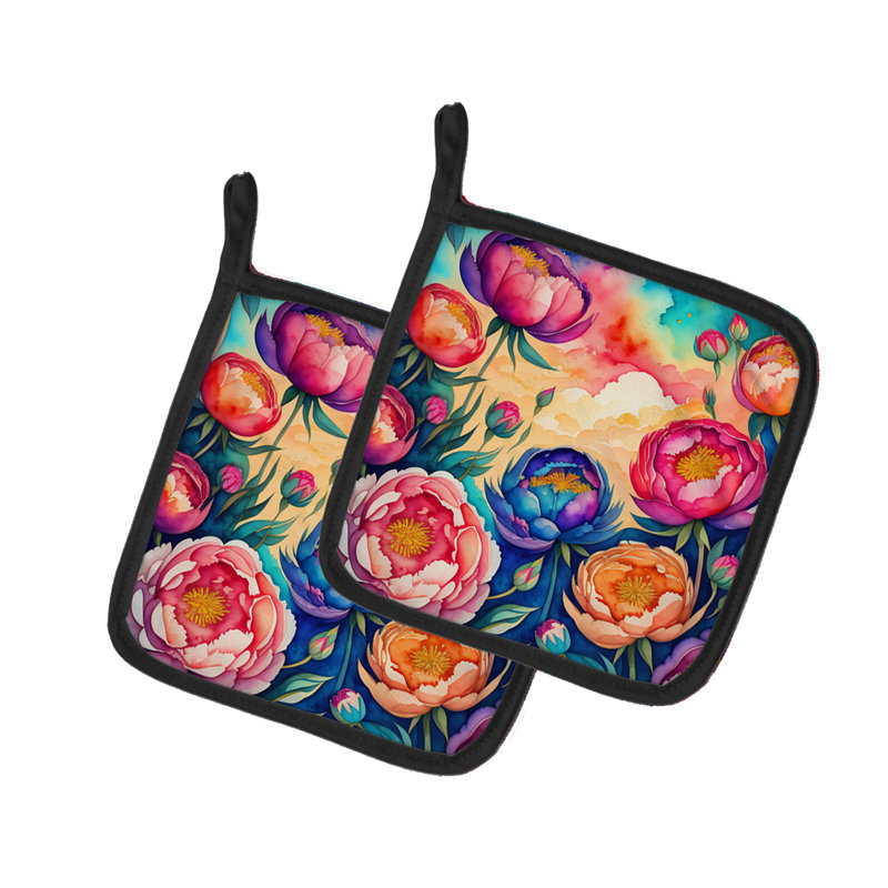 Paire de porte-casseroles à pivoines colorées