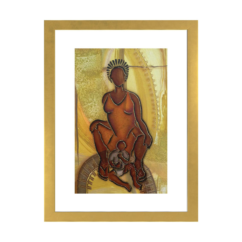 « Mère et enfant » par Fred Odle-impression, H 24 po x l 16 po x P 1 po, Papier encadré doré, Blanc
