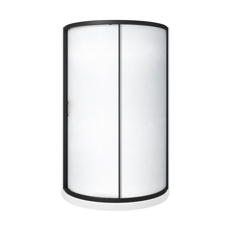 Ensemble de douche d'angle arrondi Breeze 40 po L x 40 po l x 77 po H, noir mat, porte coulissante, parois et receveur dépolis