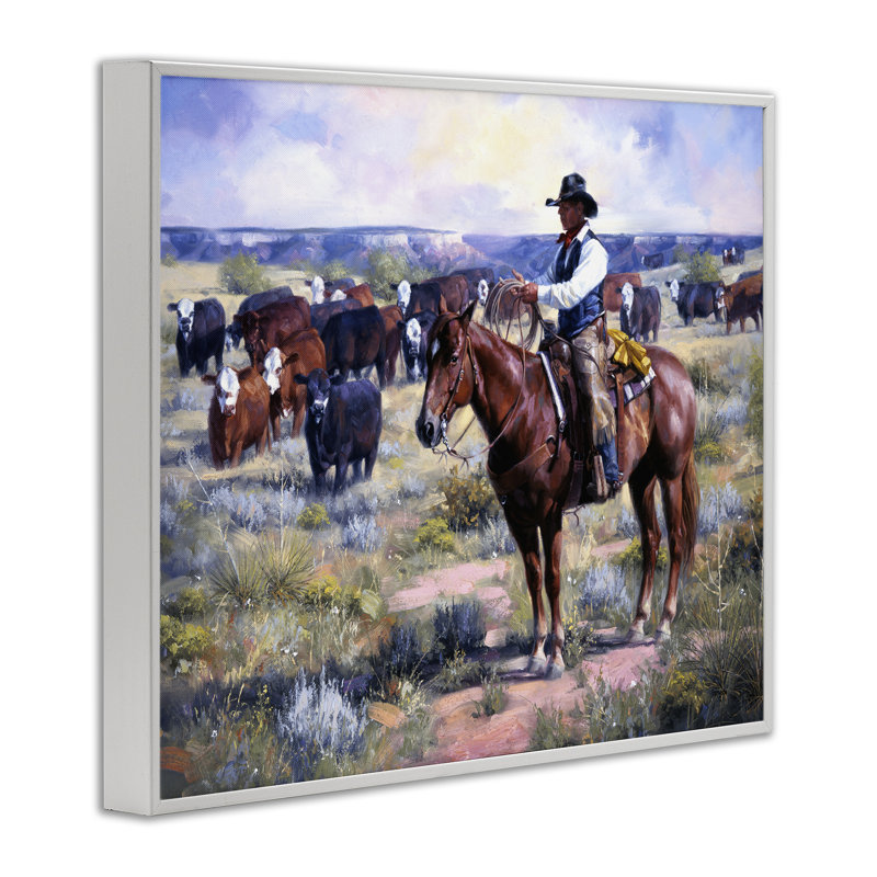 «Cowboy Rounding Up Bovins», estampe numérique, conception de Jack Sorenson, H 11 po x l 14 po