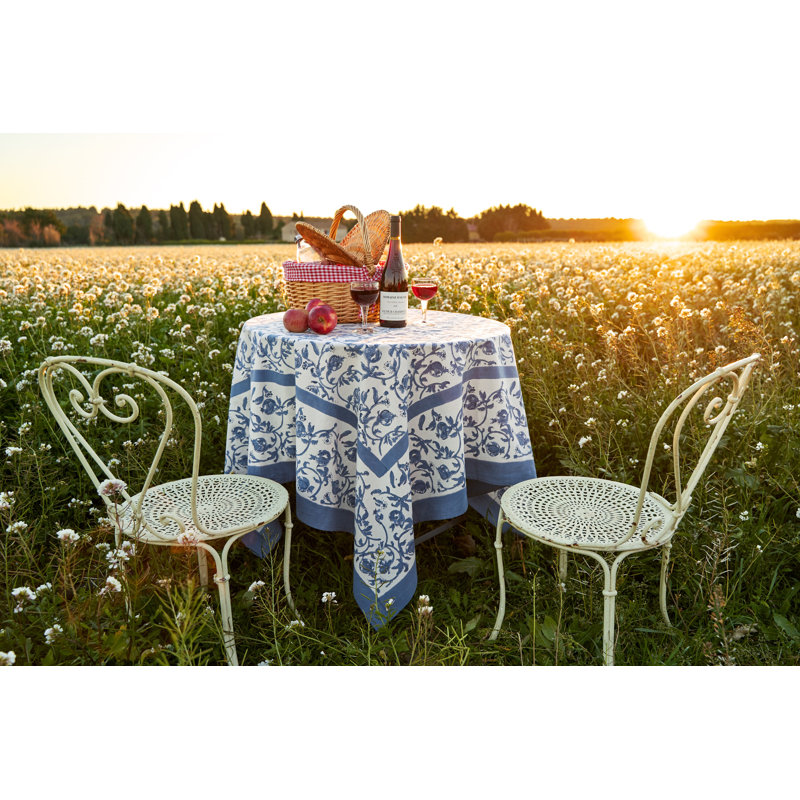 Granada Cornflower Blue Handmade Floral Tablecloth, 59" Square, Blue