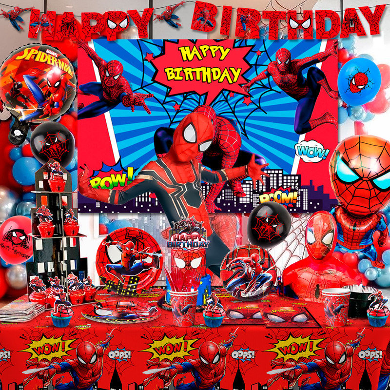 Spiderman Birthday Party Decorations, 115 Pcs Spiderman Party Supplies & Spiderman Party Tableware for Kids Set