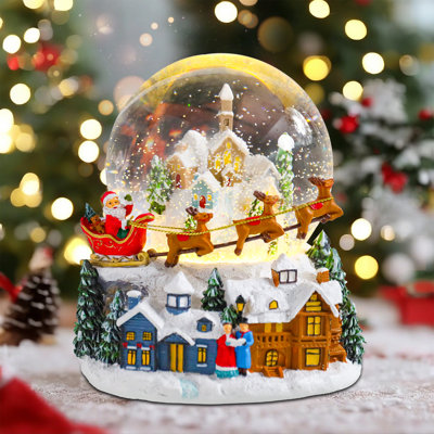 Christmas Music Snow Globe,festive Winter Village Scene With Glitter Snowfall, Santa Sleigh,musical Function & Detailed Figurines For Holiday Decor,christmas Decor
