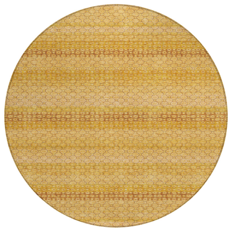 Machine Washable Indoor/Outdoor Christain ACN1427 Wheat Rug, Round 8'