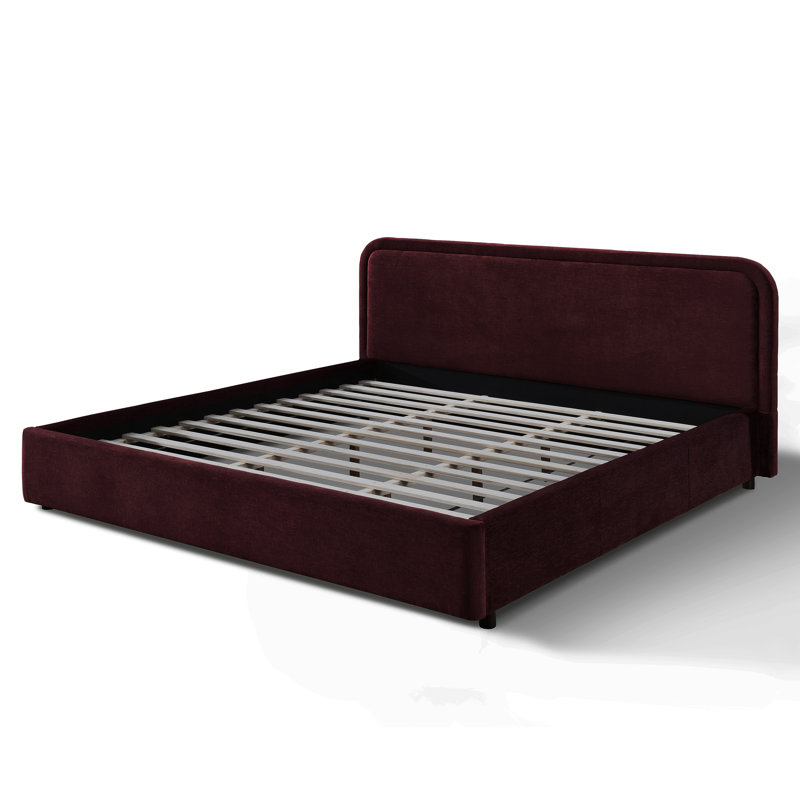 Lit plateforme tapissier Condie, Grand, Bourgogne