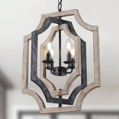 Luminaire suspendu 4 lumières en forme de ferme, lustre à hauteur réglable, plafonnier à grain de bois pour la cuisine de la salle à manger
