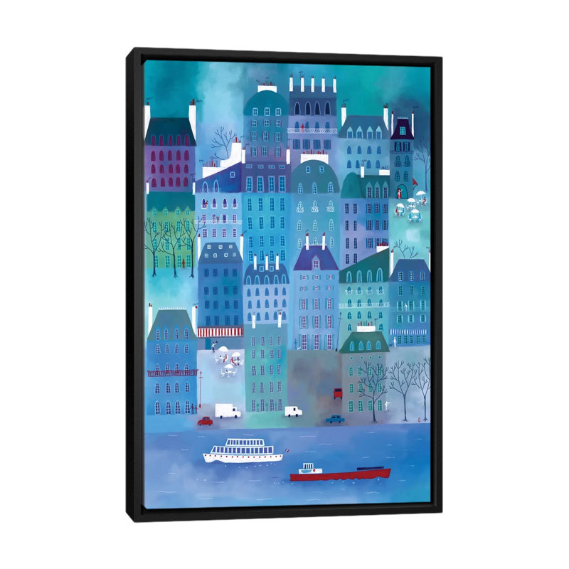 Paris blues par Nic squirrell-impression, H 60 po x l 40po x P 1,5 po, Toile avec cadre noir, Pas de tapis