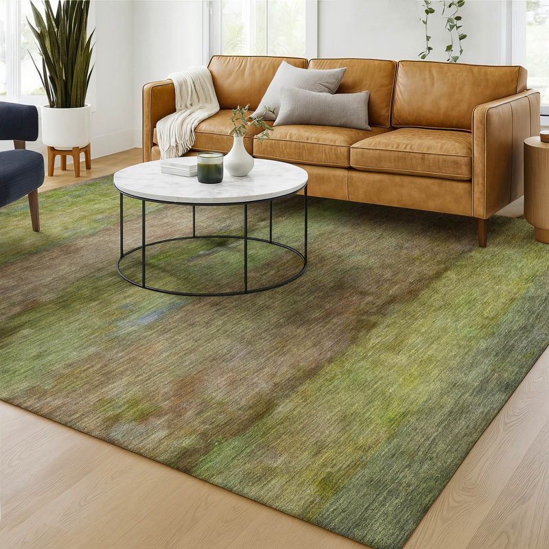 Premium Machine Washable Mayfield AMF2311 Stripes Rug, Olive, 5' x 7'6"
