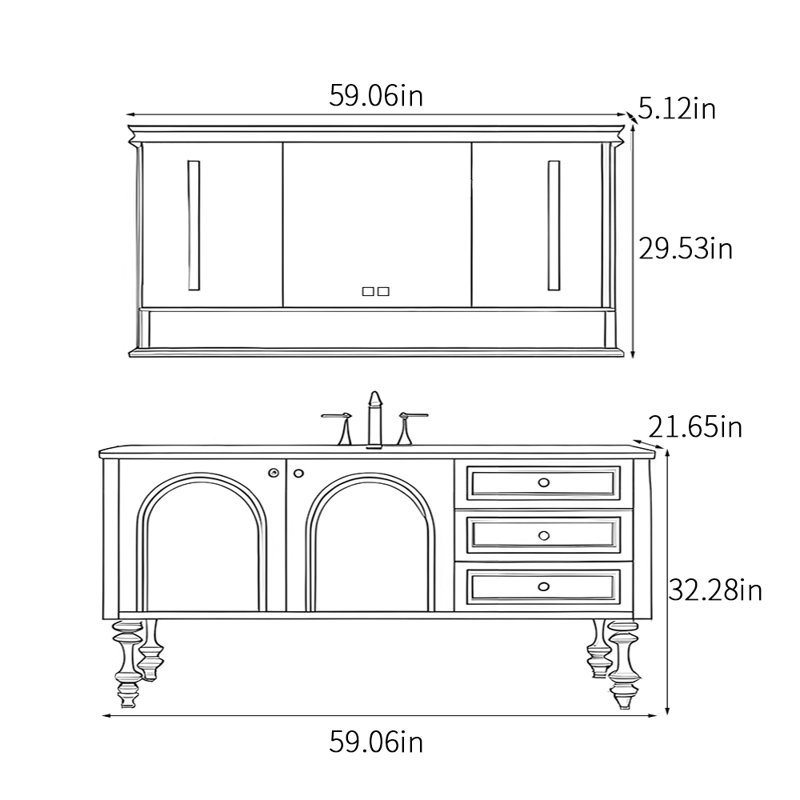 American-style fashion bathroom cabinet, 59"