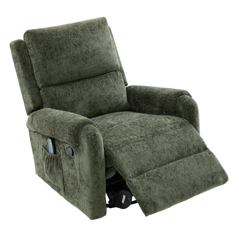 Green Chenille Massage Recliner Chair - Swivel Rocker Recliner with 8 Massage Modes, 270° Rotation and Side Storage Pocket - Nursery Recliner for Living Room, Bedroom & Nursery