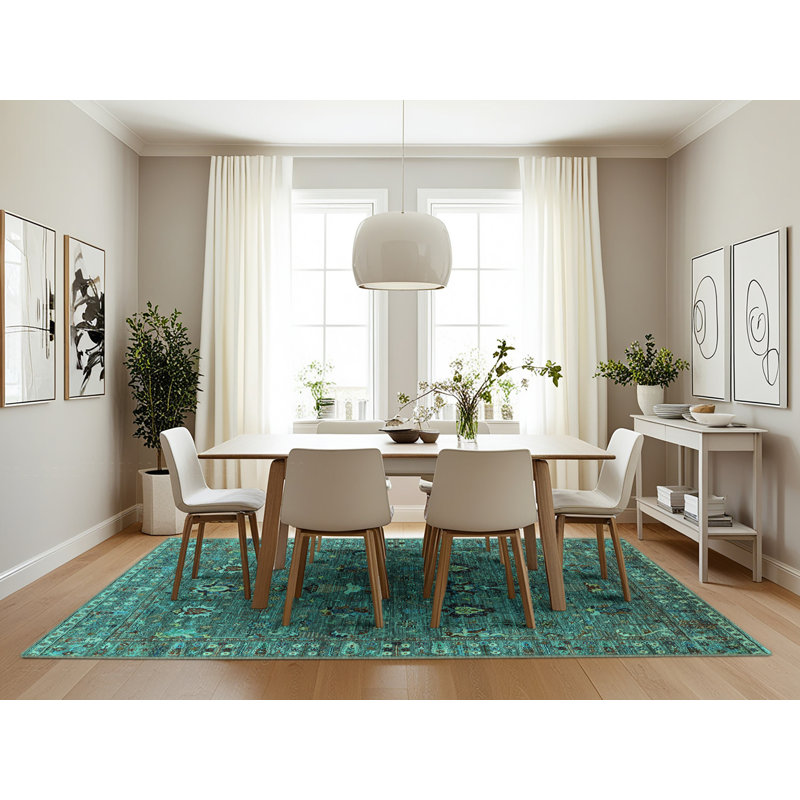 Tapis bleu / bleu sarcelle, Rectangle 7 pi x 10 pi