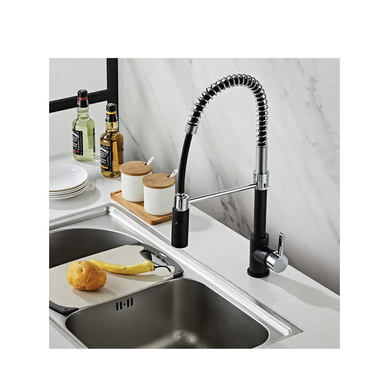 Robinet de cuisine rétractable à poignée simple avec accessoires