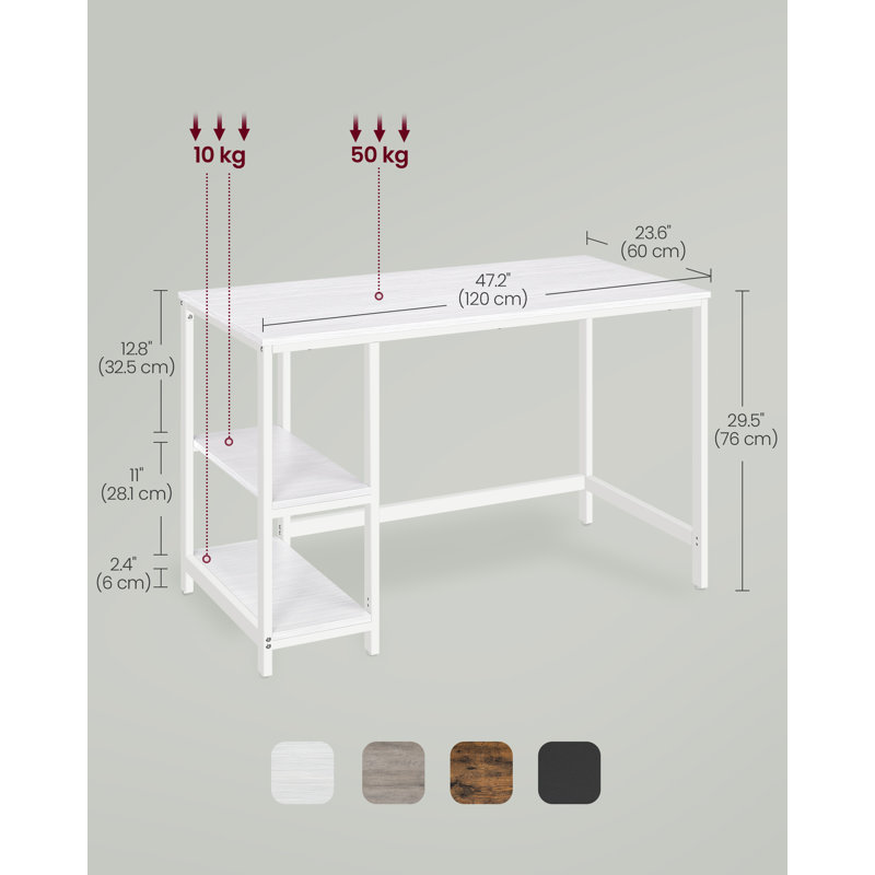 Vaillancourt Writing Desk, White, Maple White, 75cm H x 120cm W x 60cm D